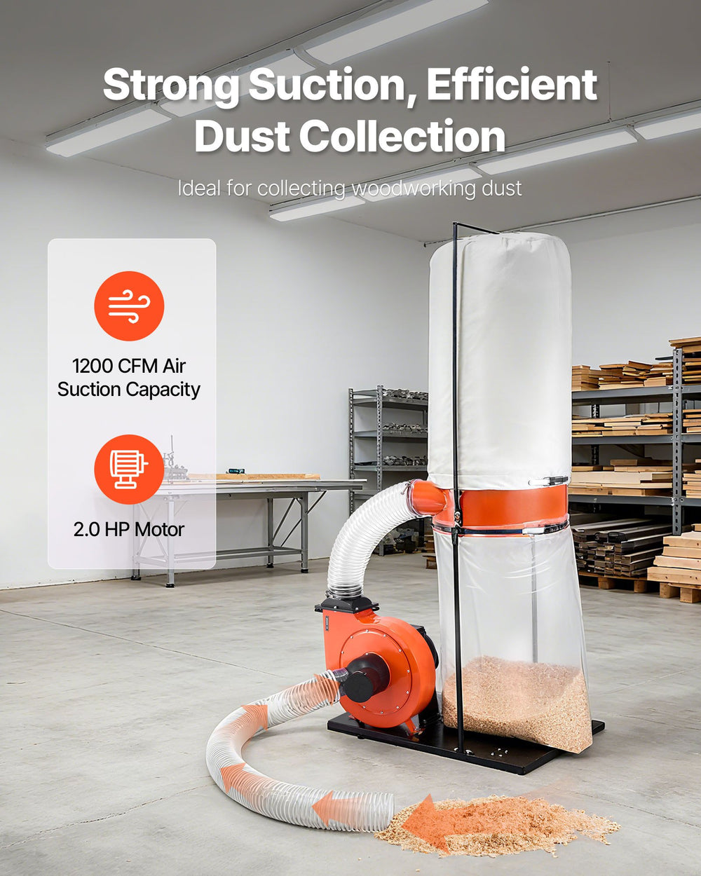 Vevor Dust Collector Vortex Cone with 35 Gal. Bag 1200 CFM 2 HP 2.5 Micron New