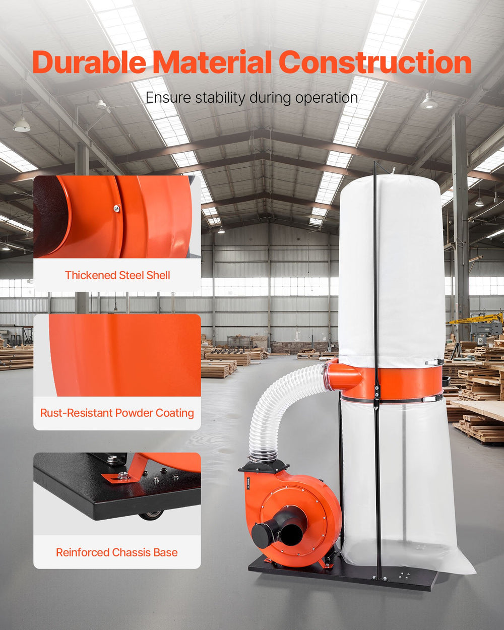 Vevor Dust Collector Vortex Cone with 35 Gal. Bag 1200 CFM 2 HP 2.5 Micron New