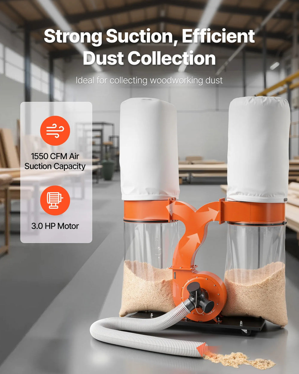 Vevor Dust Collector Vortex Cone with Two 35 Gal. Bags 1550 CFM 2.5 Micron New