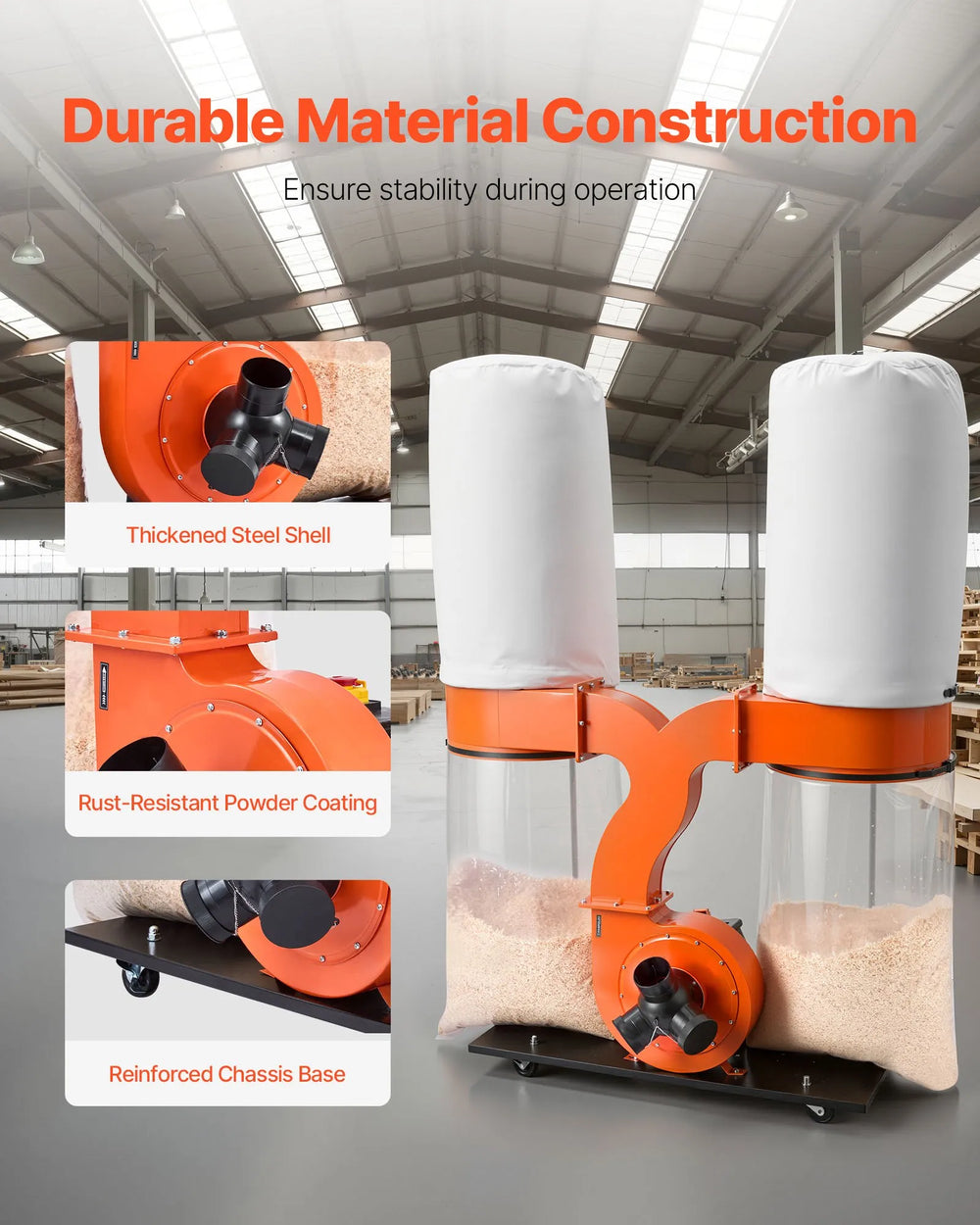 Vevor Dust Collector Vortex Cone with Two 35 Gal. Bags 1550 CFM 2.5 Micron New