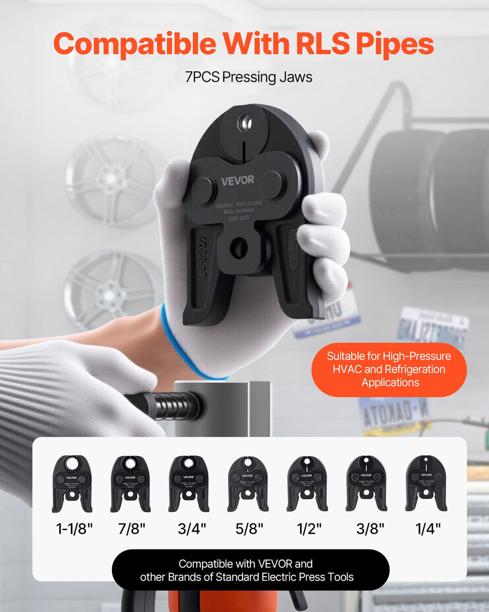 Vevor Pressing Jaws 7-Piece Kit 1/4" to 1-1/8" for RLS Copper Pipes New