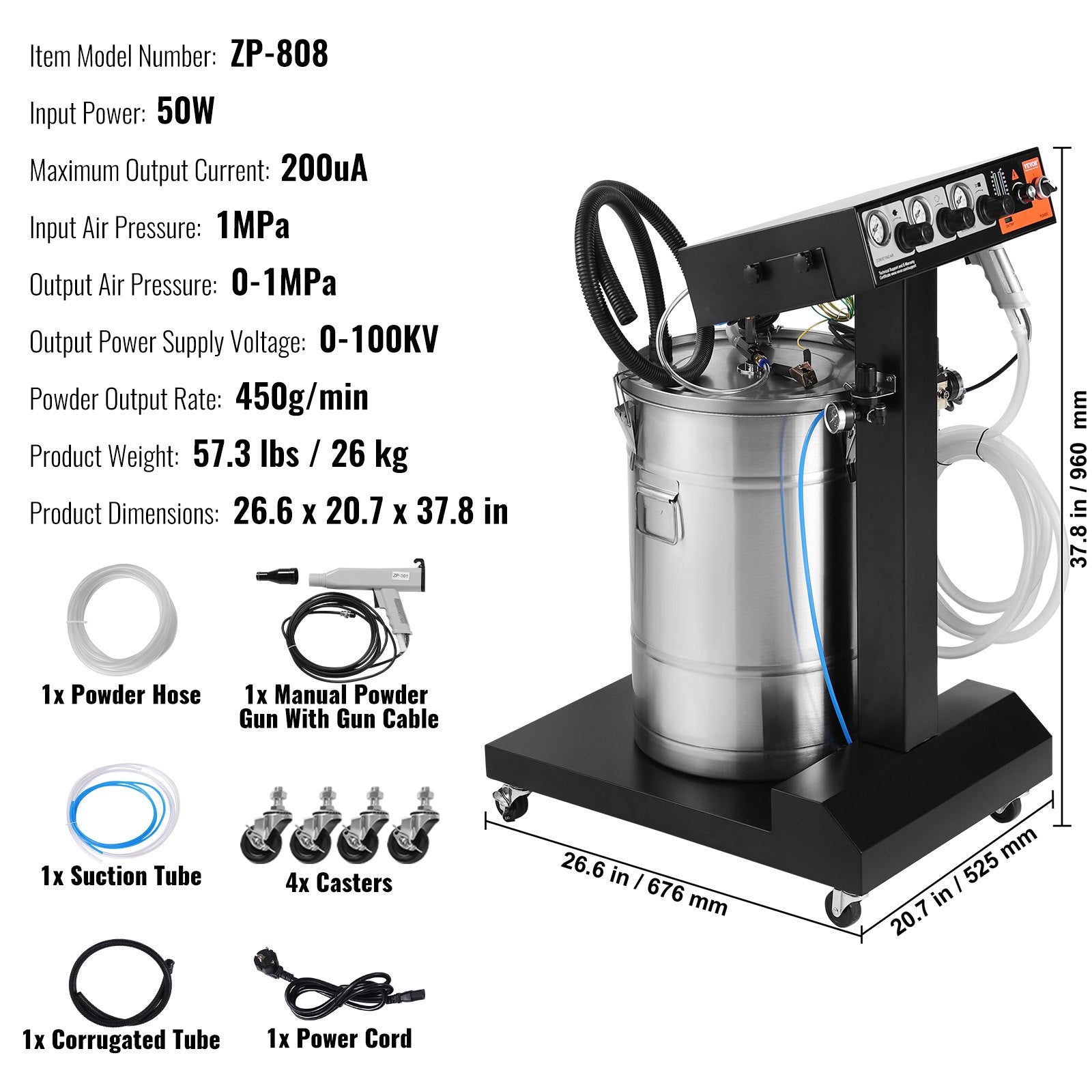 Vevor Powder Coating System Kit with 50L Hopper 450g Per