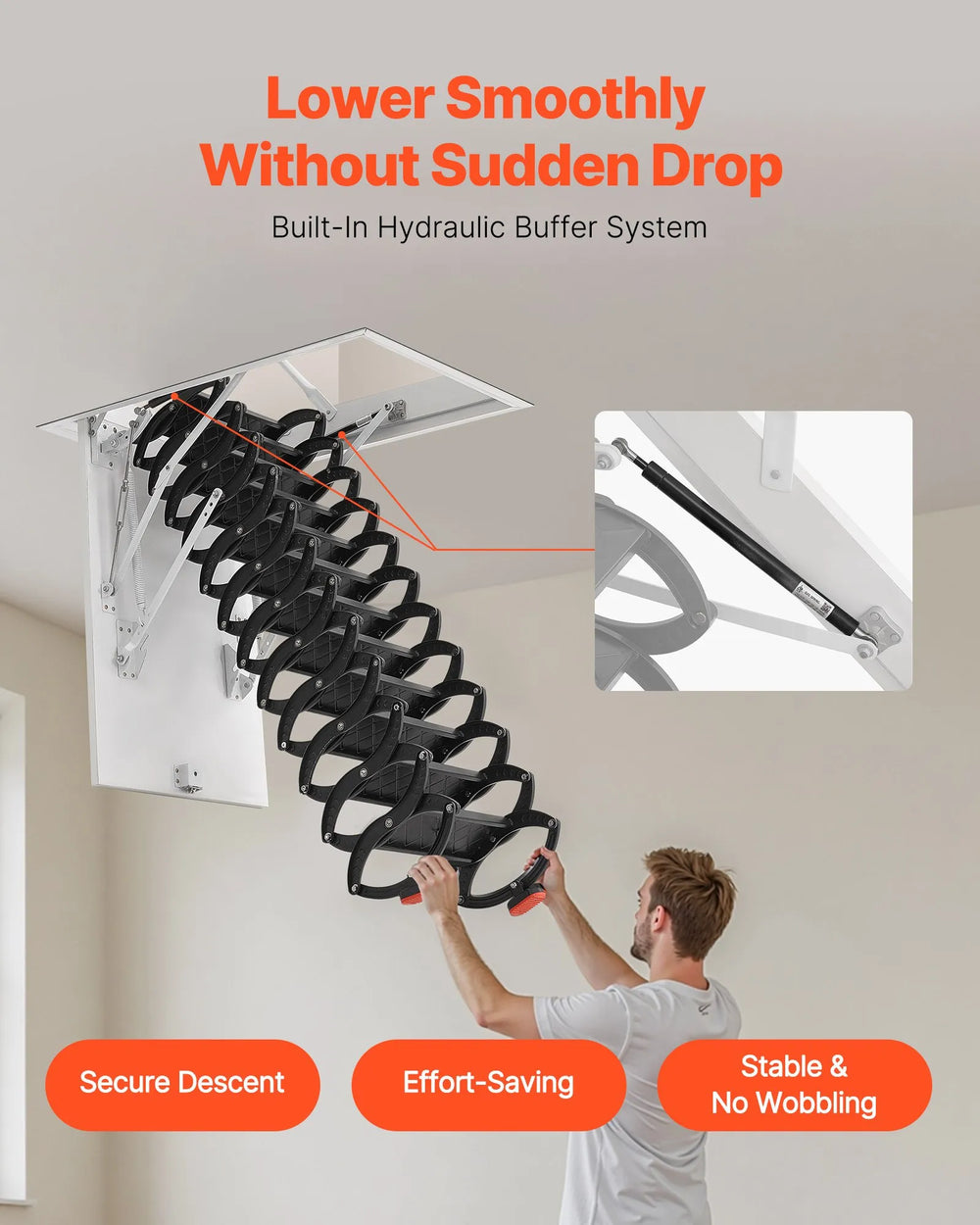 Vevor Attic Ladder 660 Lbs Capacity Alloy Steel Pull-Down Retractable for 8.5-9.4 Ft Ceilings New