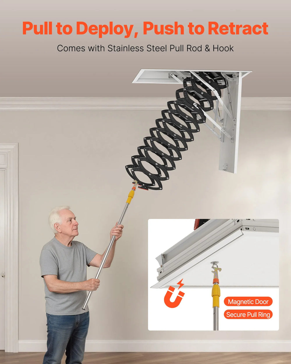 Vevor Attic Ladder 660 Lbs Capacity Alloy Steel Pull-Down Retractable for 8.5-9.4 Ft Ceilings New
