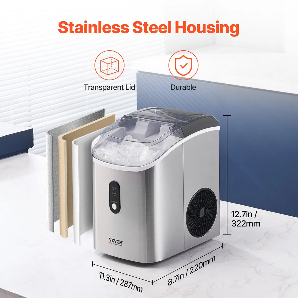 Vevor Countertop Nugget Ice Maker 33 Lbs/24H Self-Cleaning Stainless Steel New