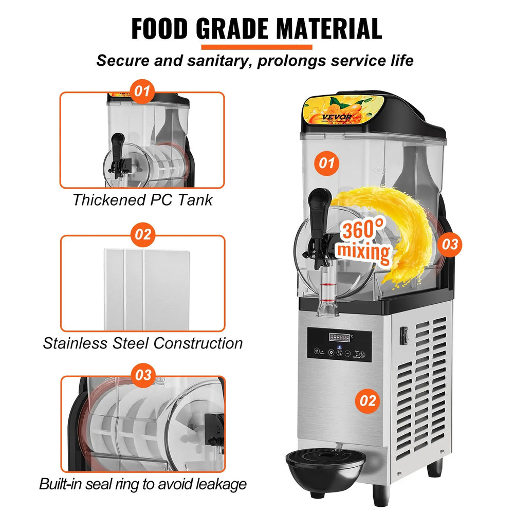 Slushy Machine Factory Vevor Slushy Machine 3.2 Gallon Single Tank Stainless Steel 500W New ...