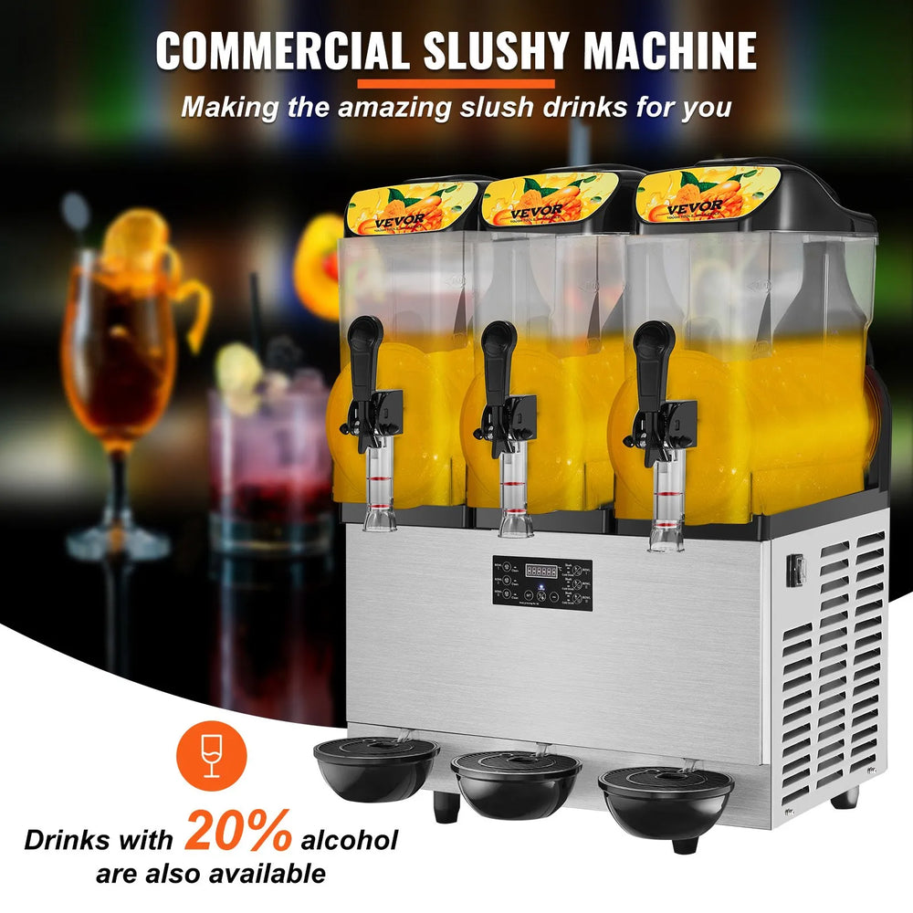 Vevor Commercial Slushy Machine Triple Tank 9.6 Gal Capacity Stainless Steel 860W New