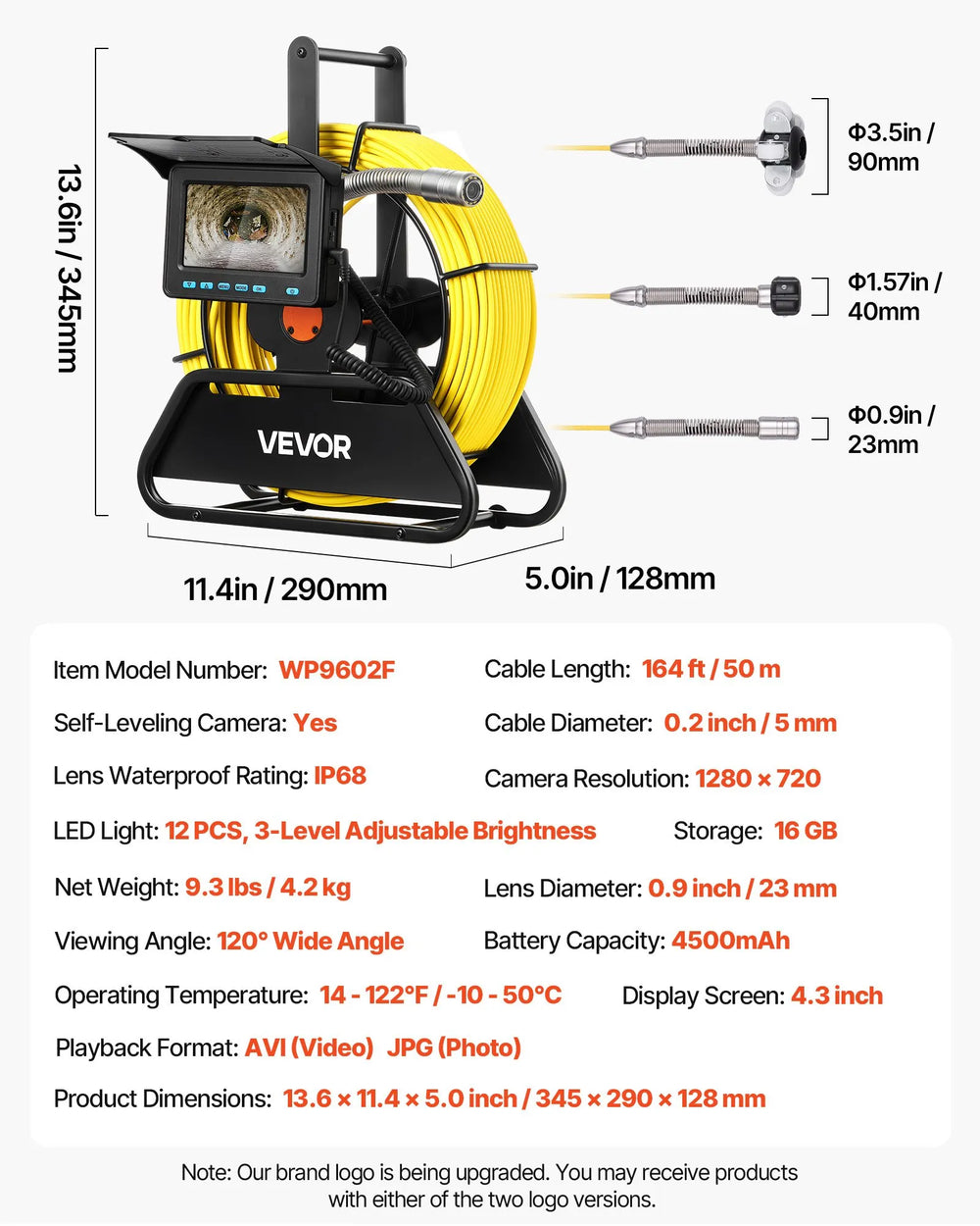 Vevor Sewer Camera 164 ft. Self-Leveling with LEDs 4.3" HD Screen New