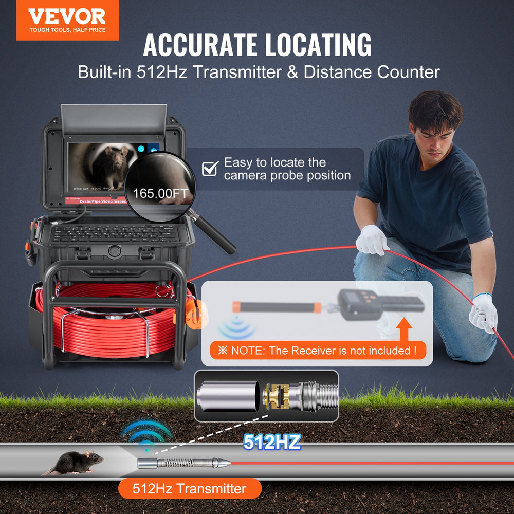 Vevor Sewer Camera 165 ft Self-Leveling with Built-In Transmitter 10.1" Touchscreen New