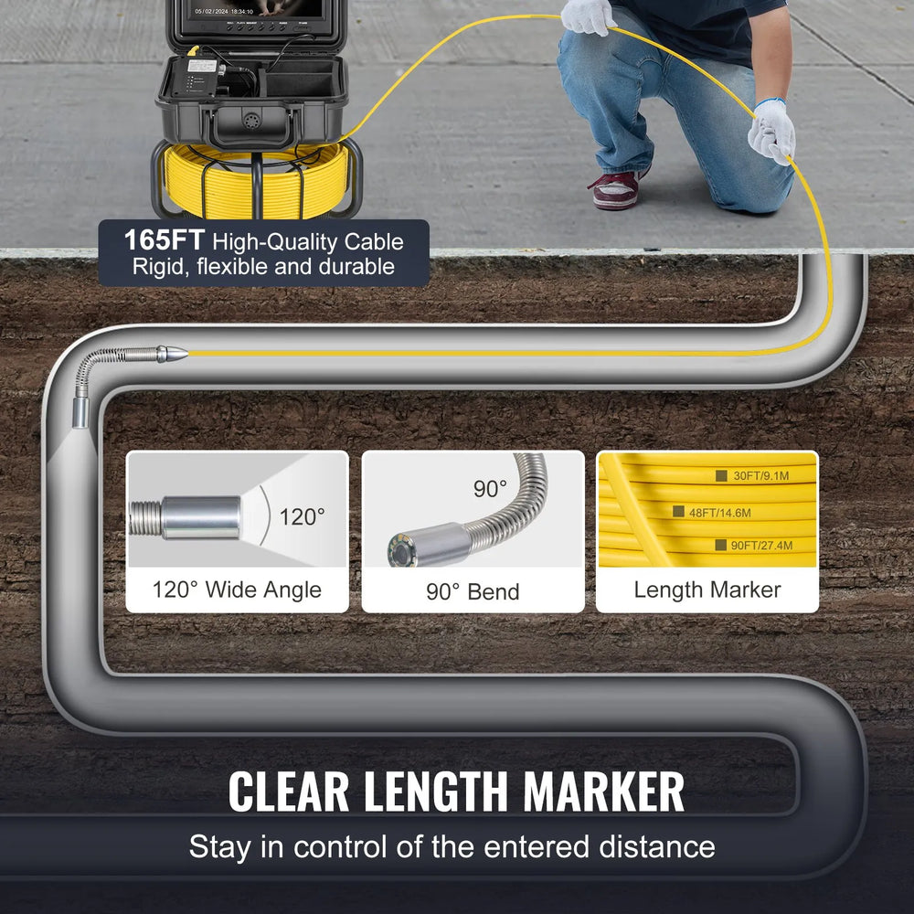 Vevor Sewer Camera 165 ft. Self-Leveling with 9" Screen 1080P HD 36x Zoom New