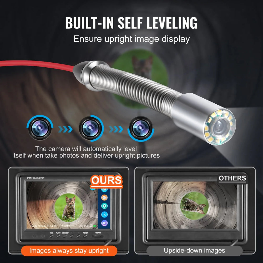 Vevor Sewer Camera Pipe Inspection 165 Ft. Reel Self-Leveling with 9" HD Screen New