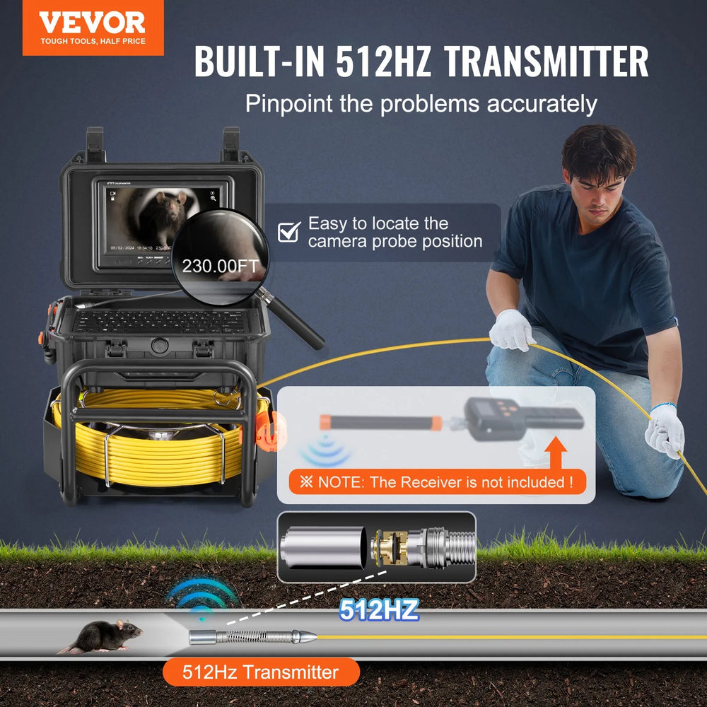 Vevor Sewer Camera 230 Ft. Self-Leveling with 512Hz Transmitter 9" HD Screen New