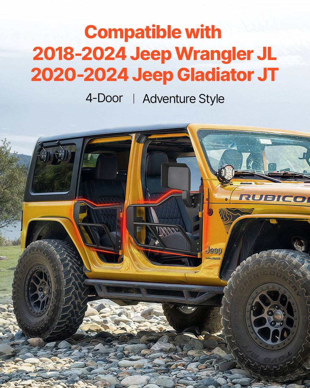 Vevor Jeep Tube Doors 4-Door with Mirrors for 2018-2024 Wrangler JL New