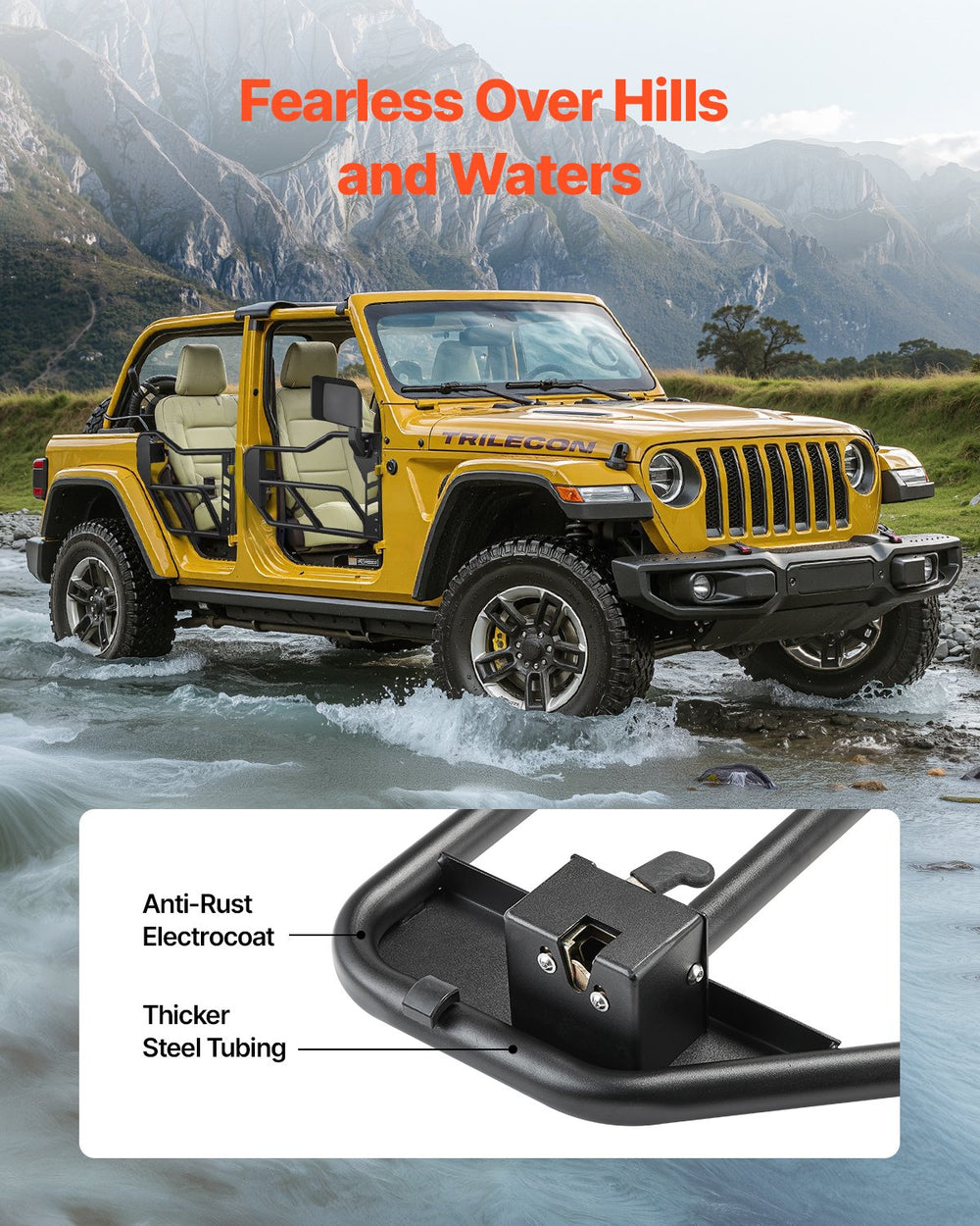 Vevor Jeep Tube Doors 4-Door with Mirrors for 2018-2024 Wrangler JL New