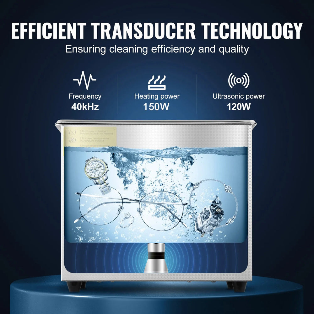 Vevor Ultrasonic Cleaner Professional 2.85 L Digital Timer & Heater Stainless Steel 40kHz New