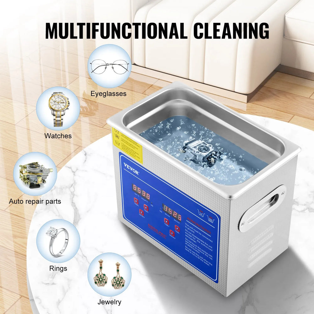 Vevor Ultrasonic Cleaner Professional 2.85 L Digital Timer & Heater Stainless Steel 40kHz New