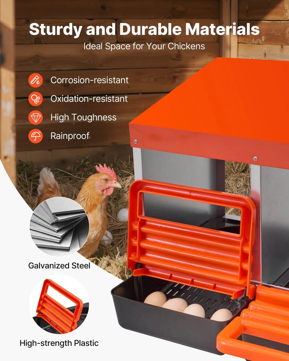 Vevor Chicken Nesting Boxes 2-Tier 10 Compartments with Protective Collection Lids New