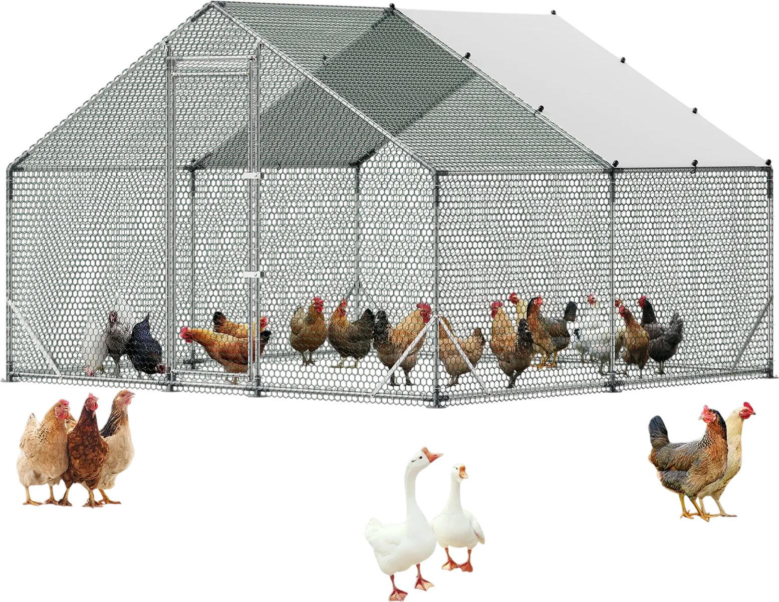 Vevor Metal Chicken Coop 9.8 x 9.8 x 6.6 ft. Walk-in with Waterproof Cover Spire Roof New