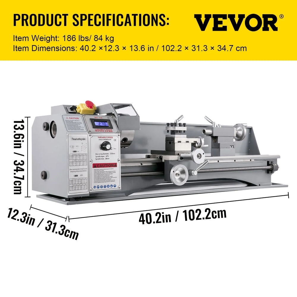 Vevor Metal Lathe 8.7" x 29.5" with Infinitely Variable Speed 50-3000 RPM 1100W New