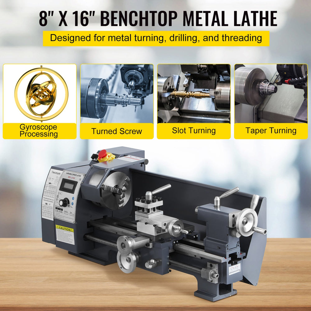 Vevor Metal Lathe 8" x 16" Precision Bench Top Mini Milling Variable Speed 50-2500RPM 1100W New