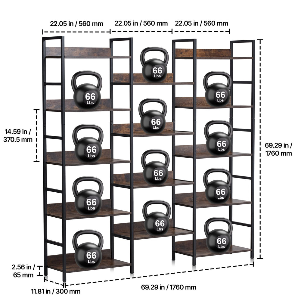 Vevor Rustic Bookshelf Metal 14-Tiers for Living Room & Office New