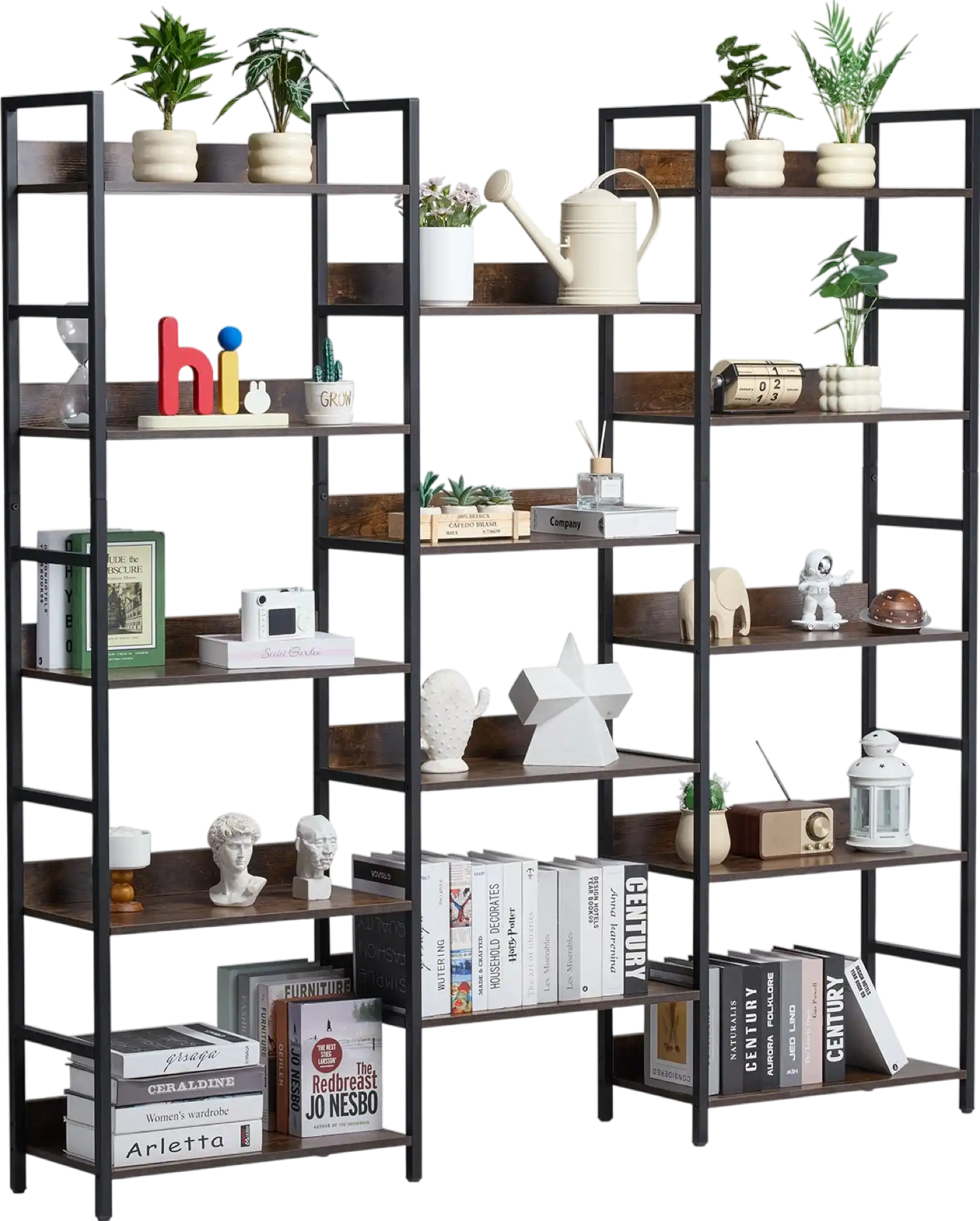 Vevor Rustic Bookshelf Metal 14-Tiers for Living Room & Office New