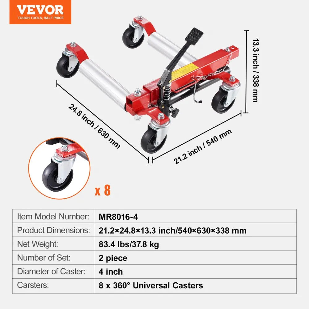 Vevor Wheel Dolly 1500 lb. Capacity with 360° Rotatable Wheels Set of 2 New