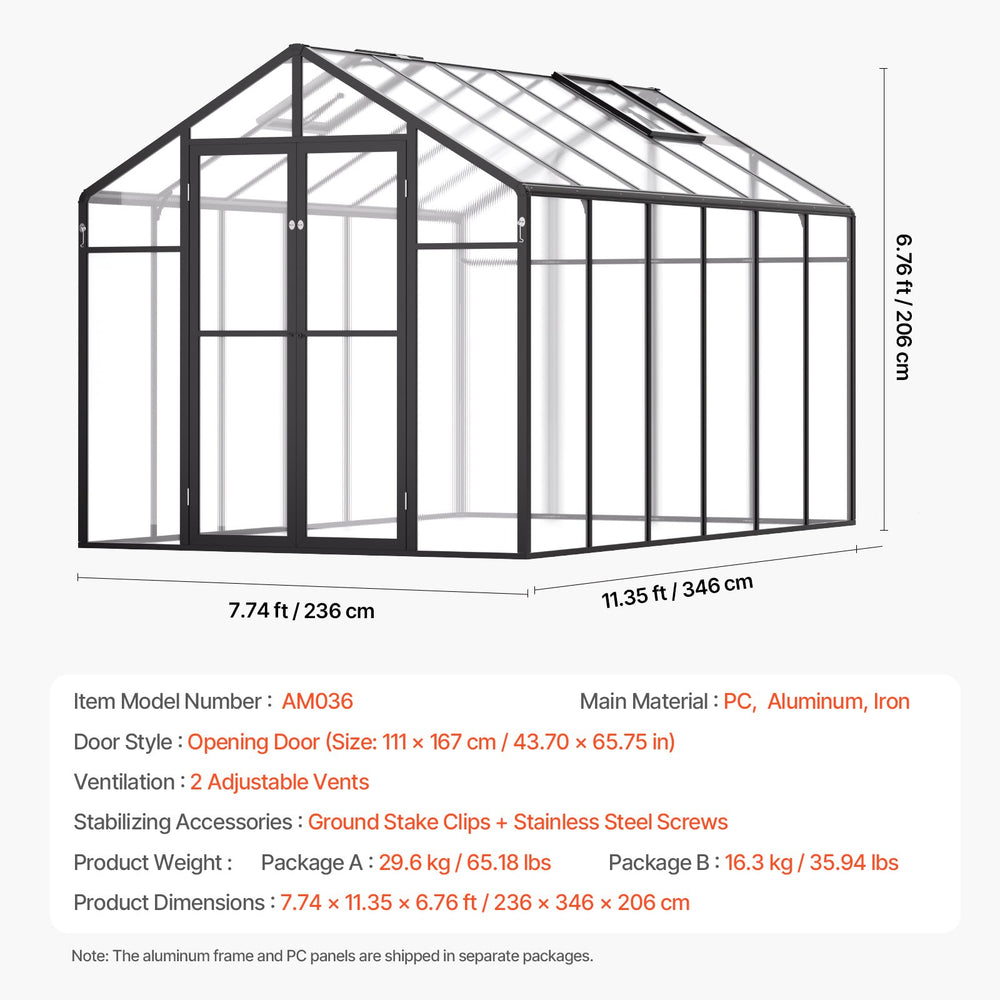 Vevor Greenhouse 8 x 12 Ft Polycarbonate Walk-In Garden New