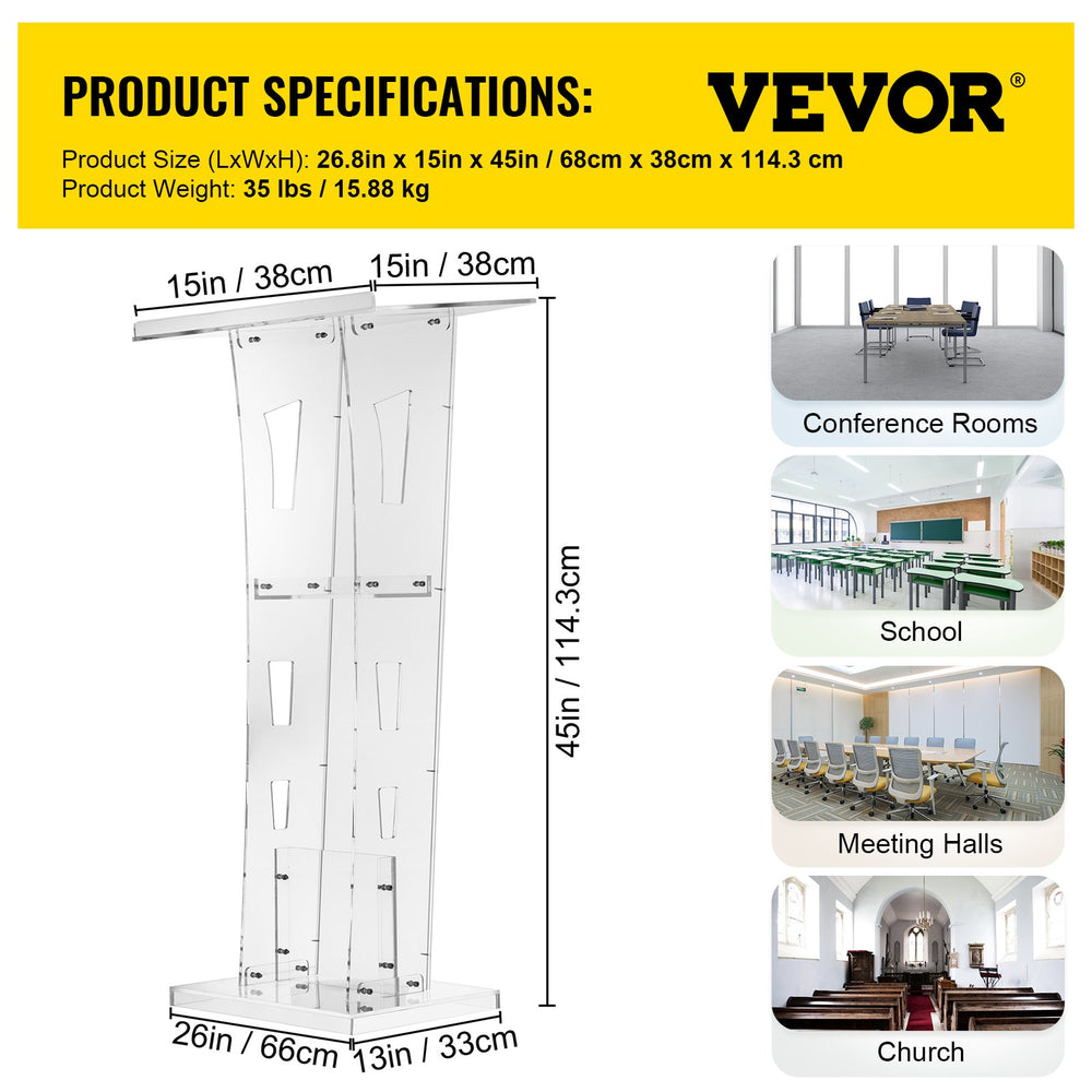 Vevor Acrylic Podium 45" Tall Plexiglass 8mm Thick New