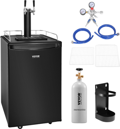 Vevor Beer Kegerator Dual Tap Draft Beer Dispenser Full Size Keg CO2 Cylinder 32-50°F Temperature Control Black New