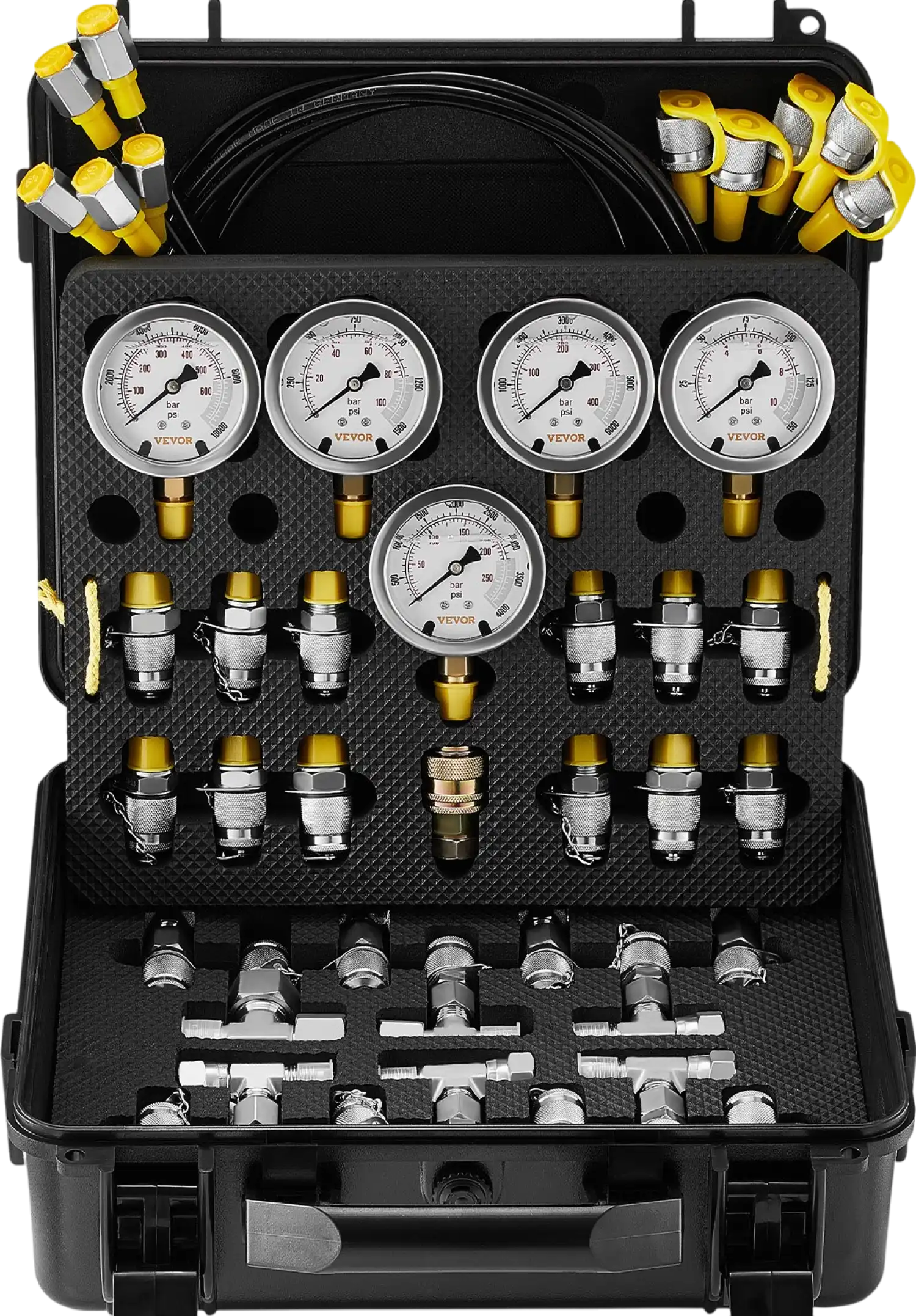 Vevor Hydraulic Pressure Test Kit 5 Gauges 10/100/250/400/600 Bar New