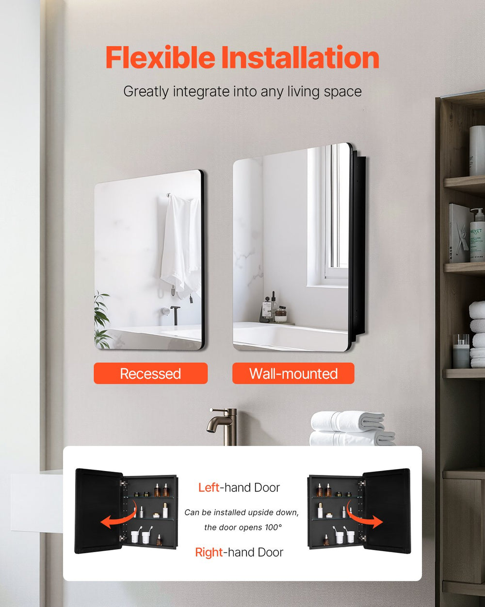 Vevor Mirror Medicine Cabinet 24" x 30" with Adjustable Shelves New