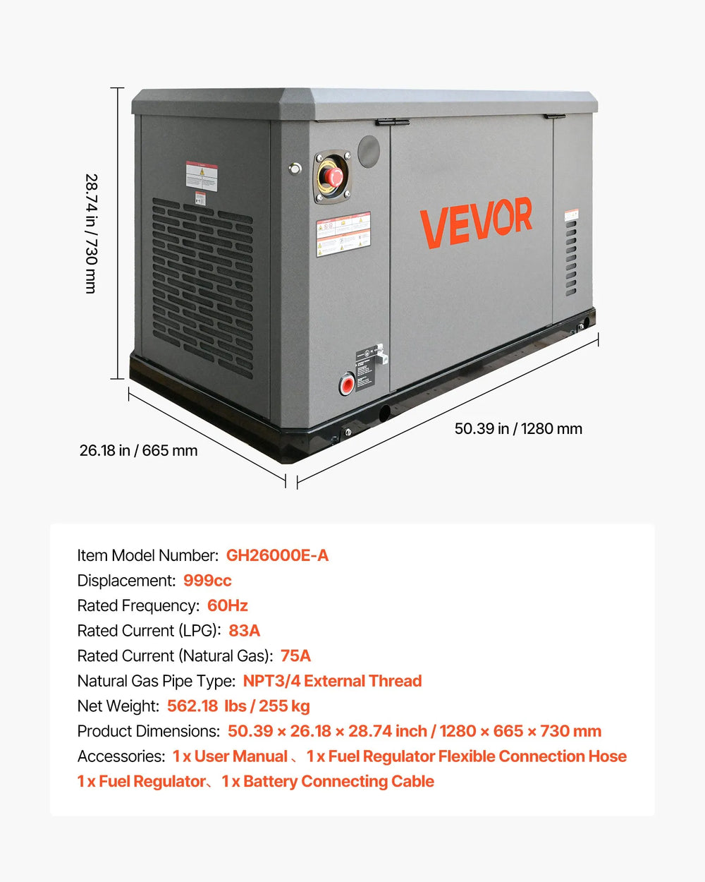Vevor Standby Generator 22kW Air-Cooled Dual Fuel Propane Natural Gas 110-240V New