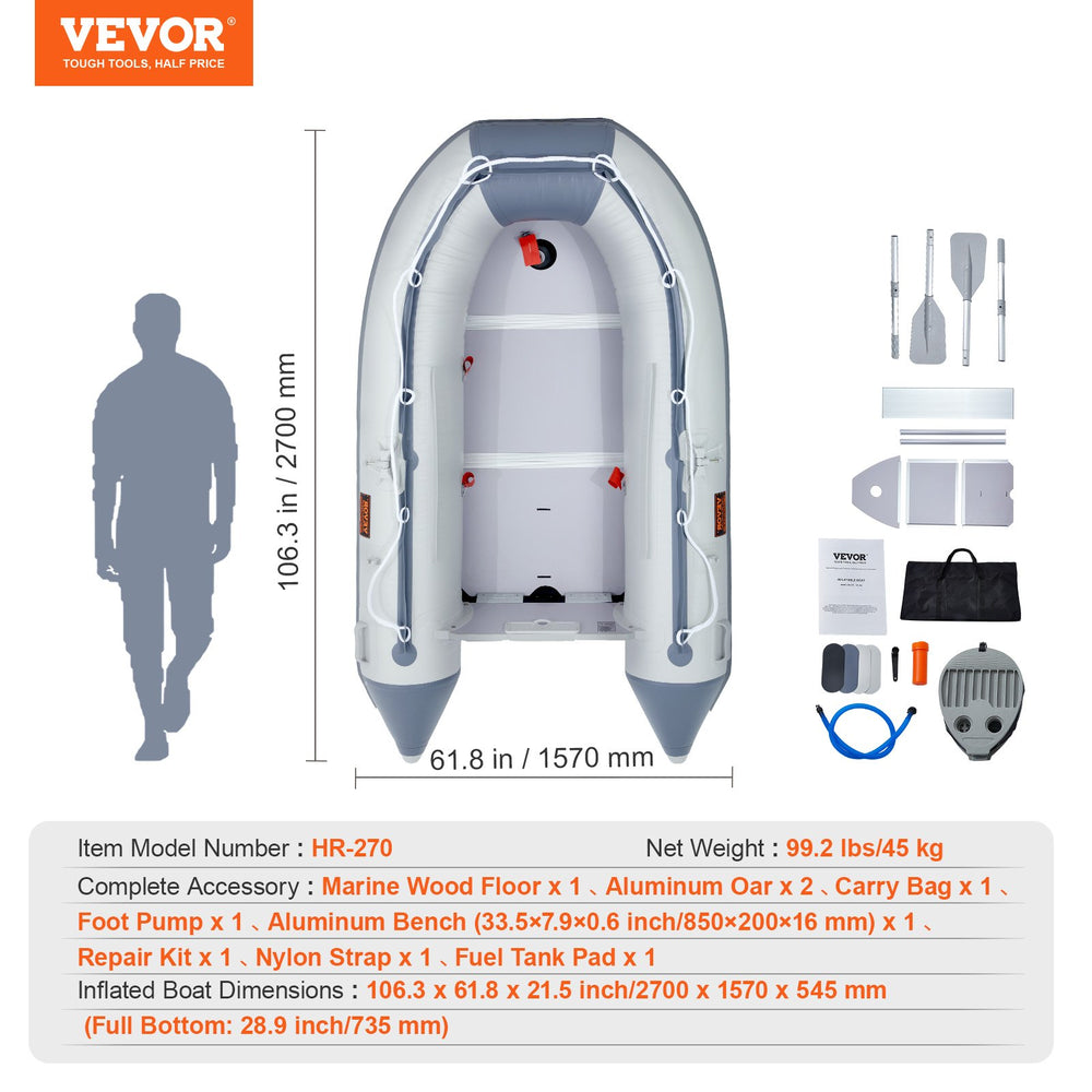 Vevor Inflatable Dinghy Boat 4-Person with Adjustable Bench and Accessories New