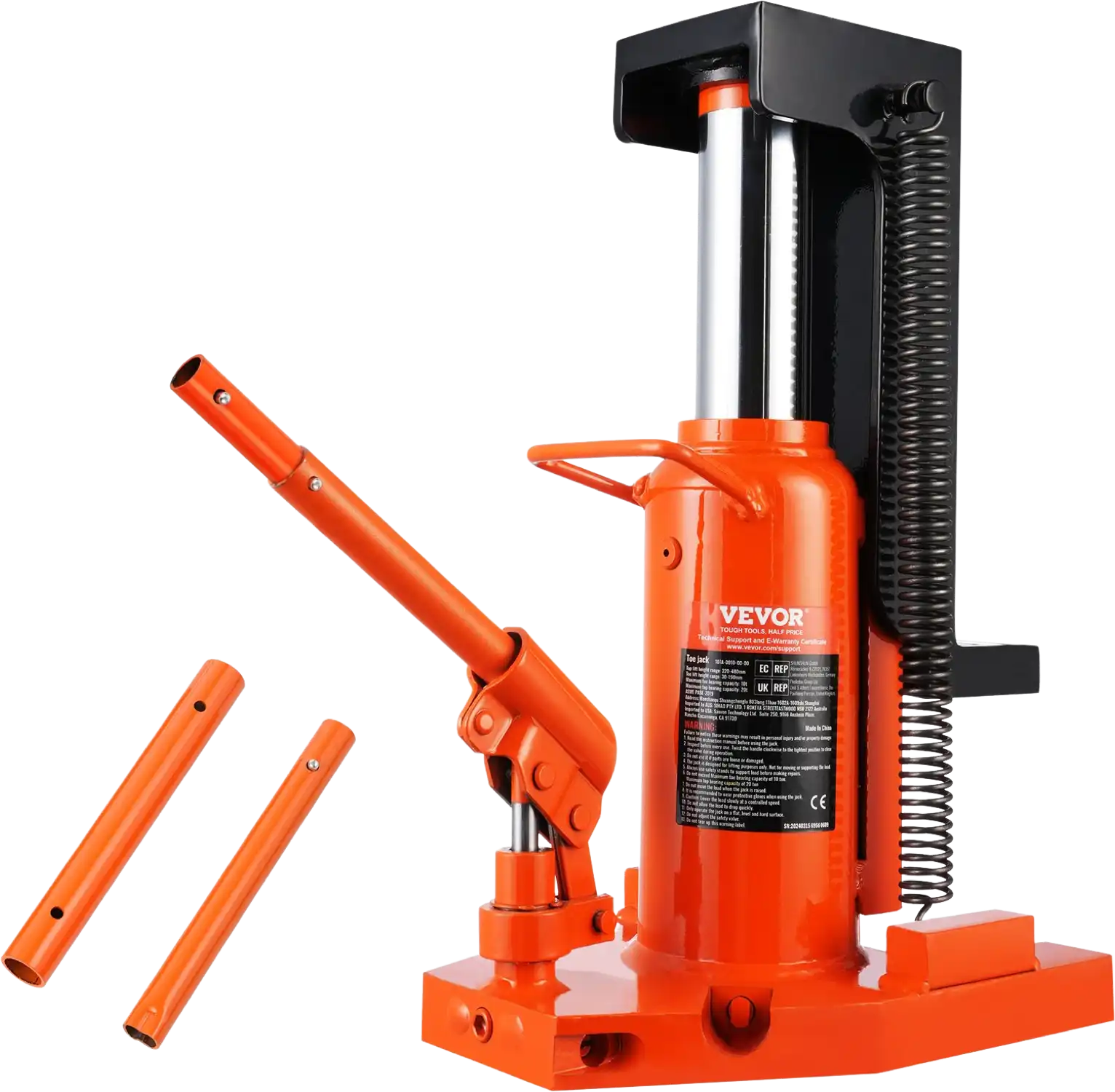 Vevor Hydraulic Toe Jack 10T on Toe 20T on Top Lift Capacity New