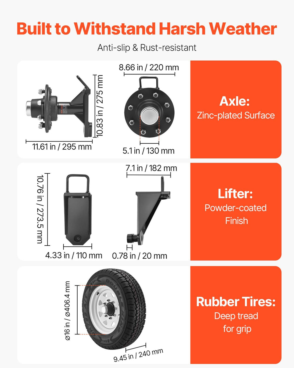 Vevor Shipping Container Wheels Kit 8-Lug with Ratchet Tie Downs New