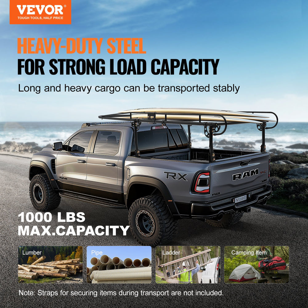 Vevor Ladder Rack for Pick Up Truck 1000 Lbs Capacity 43.3"-63" Width New