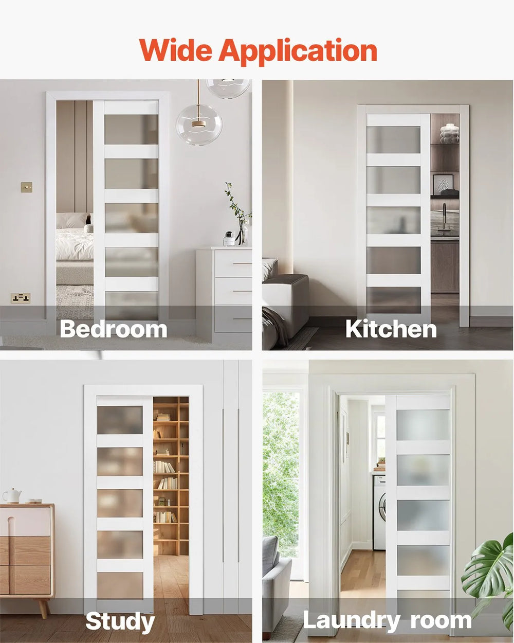 Vevor Sliding Pocket Door 36" x 80" Frosted Glass with Hardware Kit New