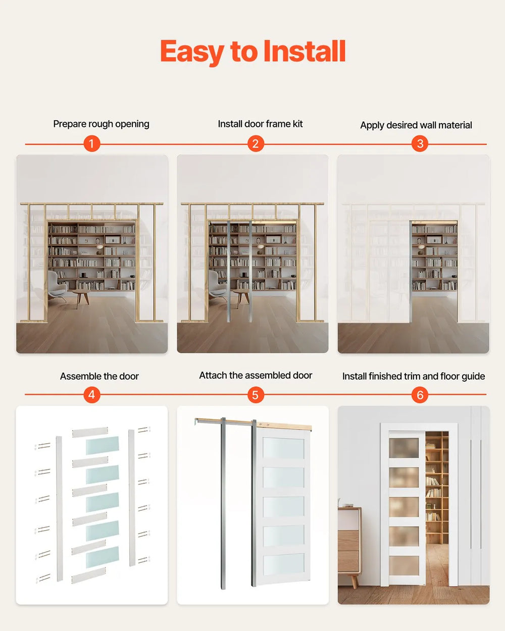 Vevor Sliding Pocket Door 36" x 80" Frosted Glass with Hardware Kit New