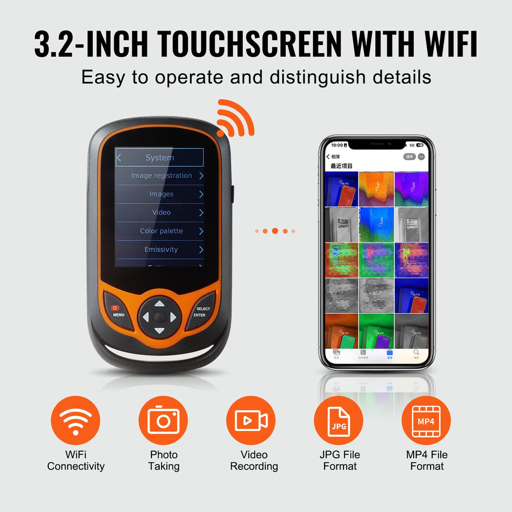 Vevor Thermal Imaging Camera 3.2" Touch Screen 256x192 IR Resolution Wi-Fi New