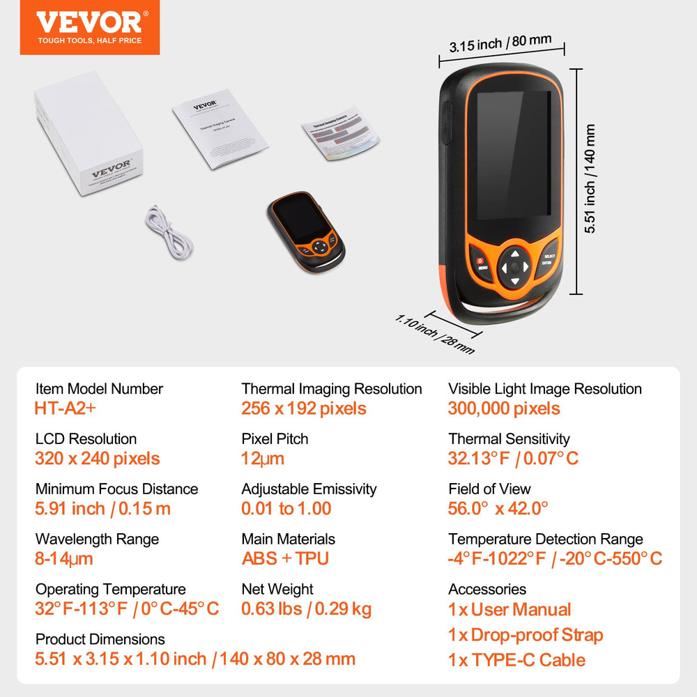 Vevor Thermal Imaging Camera 3.2" Touch Screen 256x192 IR Resolution Wi-Fi New