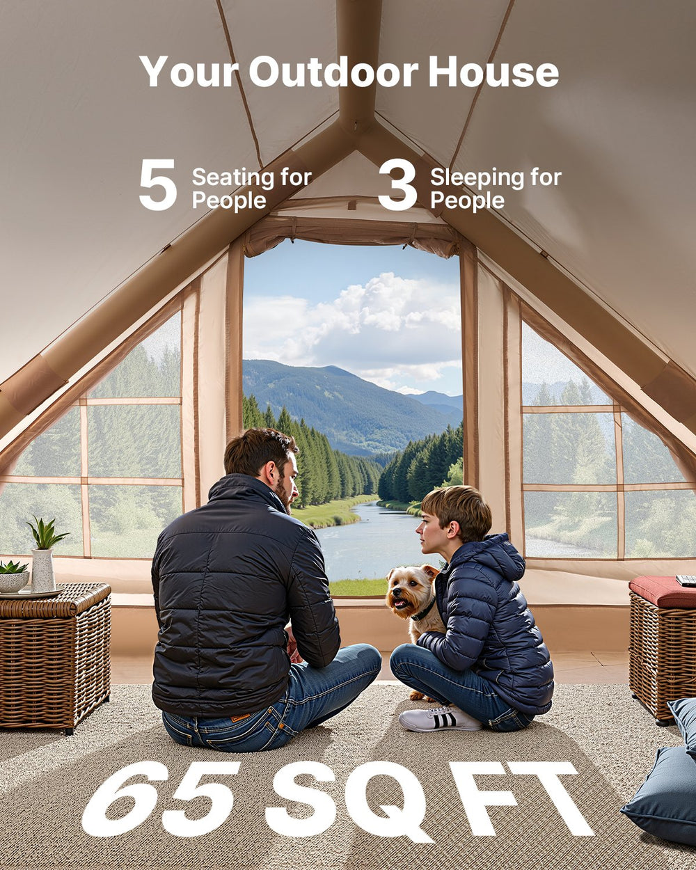 Vevor Inflatable Camping Tent 9.8 x 6.5 Ft with Pump 3-5 Person Capacity New