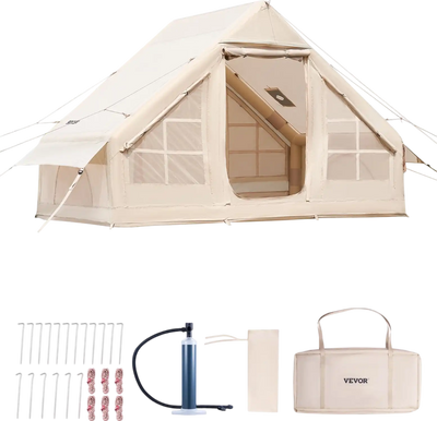VEVOR Inflatable Tents for Camping 3-5 Person Easy Setup Blow up Tent with Hand Pump 300D Oxford 4 Season Glamping Tent with Stove Jack 2 Doors & 2