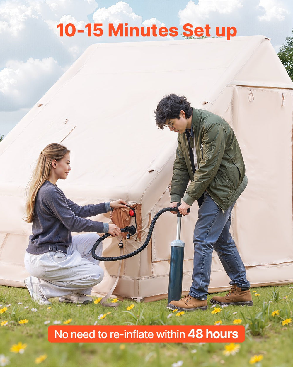 VEVOR Inflatable Tents for Camping 5-8 Person Easy Setup Blow up Tent with Hand Pump 300D Oxford Glamping Tent with Stove Jack 2 Doors & 4 Mesh