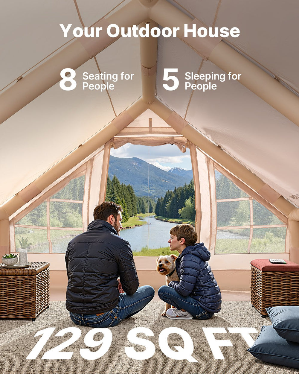 outdoor inflatable camping tent Vevor Inflatable Camping Tent 9.8 x 13 Ft with Pump 5-8 Person Capacit – FactoryPure