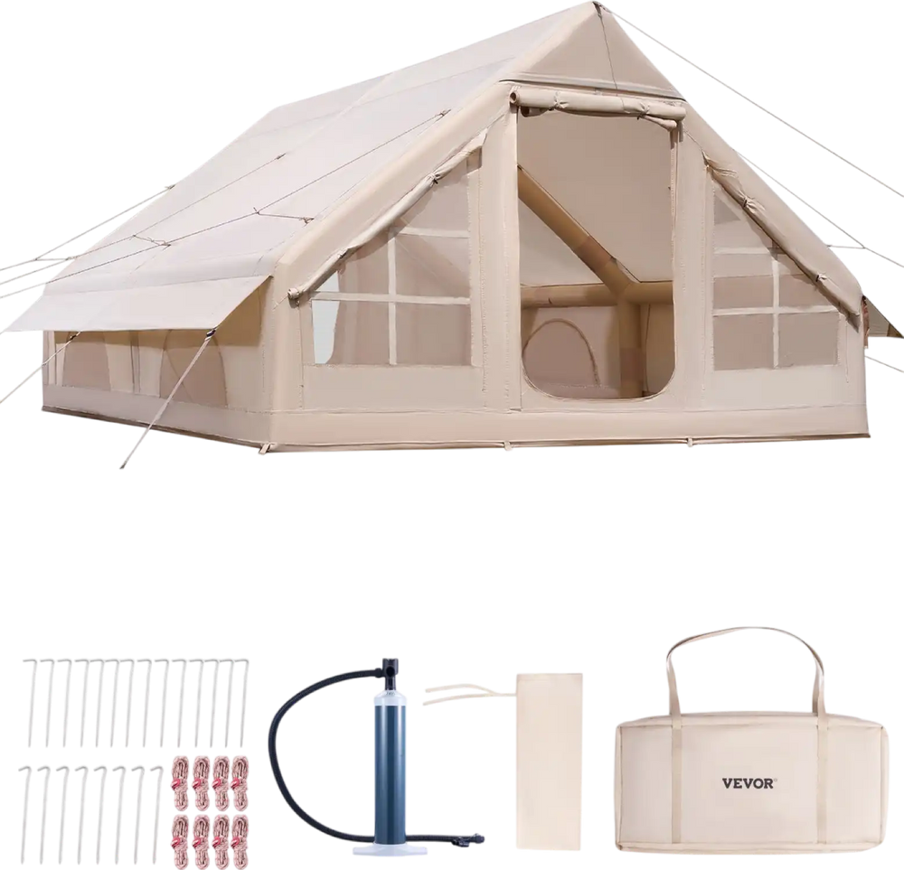 VEVOR Inflatable Tents for Camping 5-8 Person Easy Setup Blow up Tent with Hand Pump 300D Oxford Glamping Tent with Stove Jack 2 Doors & 4 Mesh