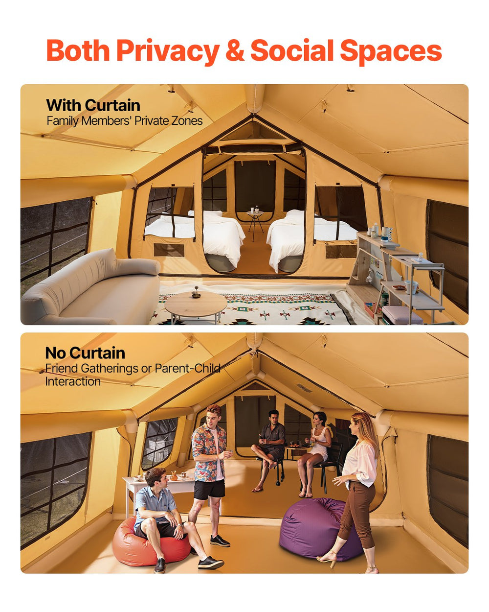 Vevor Inflatable Camping Tent 12-16 Person Capacity with Pump New