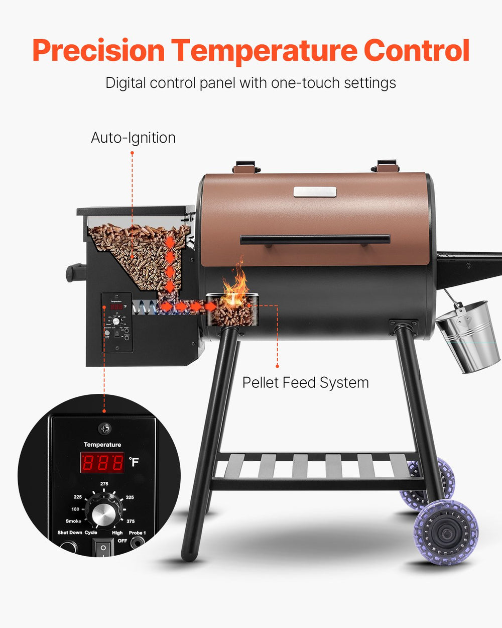 Vevor Wood Pellet Grill Smoker 500°F Max Temp 456 Sq.in Cooking Area New