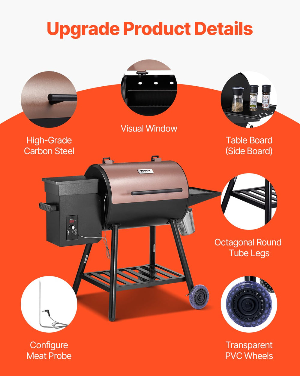 Vevor Wood Pellet Grill Smoker 500°F Max Temp 456 Sq.in Cooking Area New