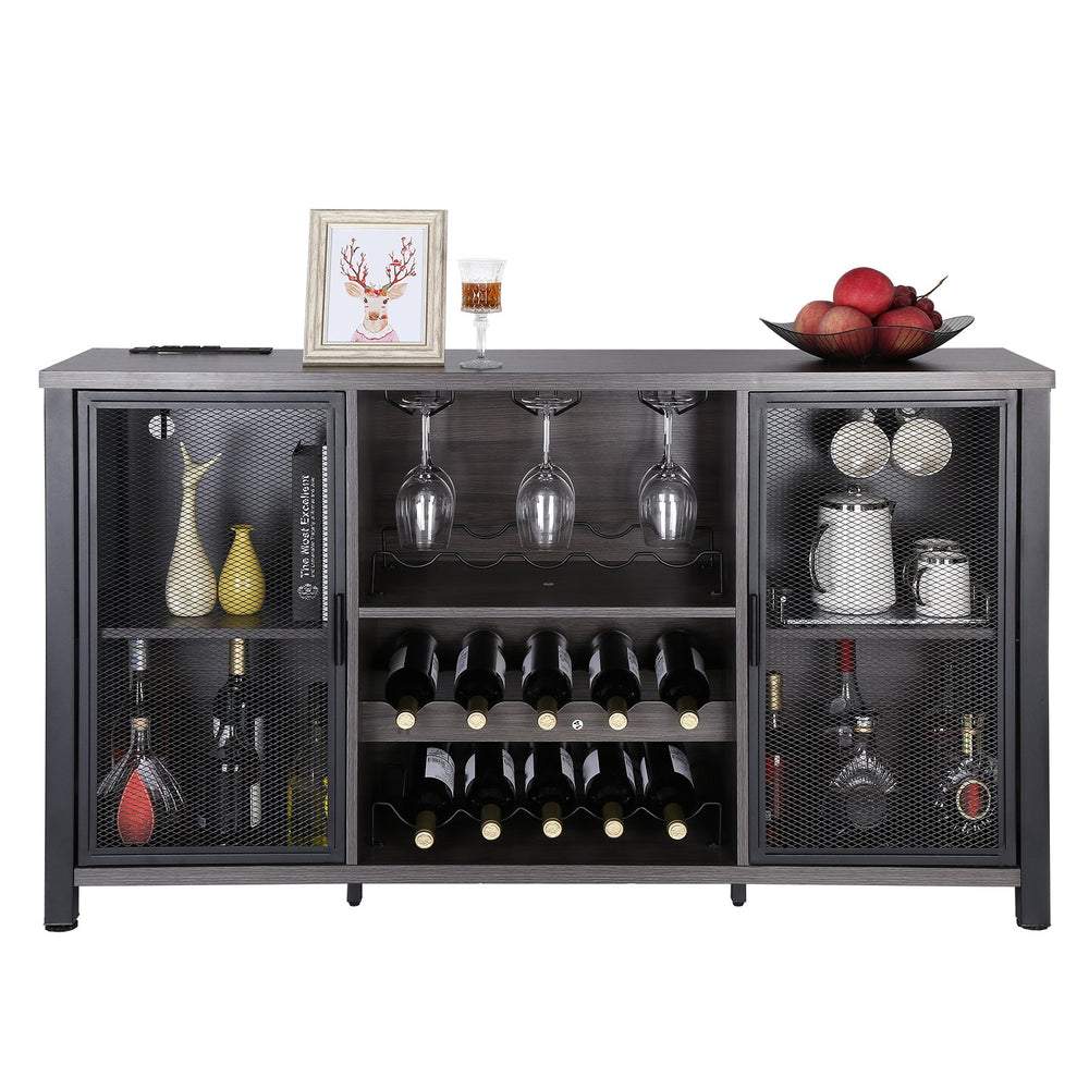 Vevor Bar Cabinet 55" Industrial with Wine Rack & Glass Holder Freestanding New